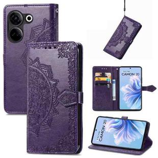 For Tecno Camon 20 Mandala Flower Embossed Leather Phone Case(Purple)