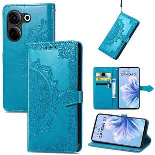 For Tecno Camon 20 Mandala Flower Embossed Leather Phone Case(Blue)