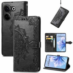 For Tecno Camon 20 Mandala Flower Embossed Leather Phone Case(Black)