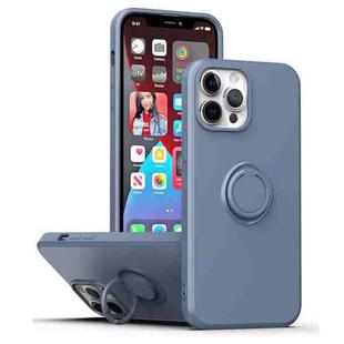 For iPhone 15 Pro Ring Kickstand Silicone Phone Case(Blue Gray)