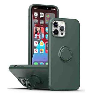 For iPhone 15 Pro Ring Kickstand Silicone Phone Case(Army Green)