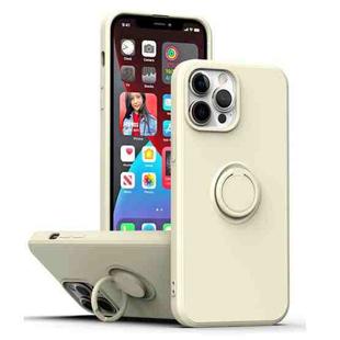 For iPhone 15 Pro Max Ring Kickstand Silicone Phone Case(White)
