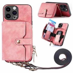 For iPhone 15 Pro Crossbody Multi-function Zipper Wallet Phone Case(Pink)