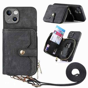 For iPhone 15 Crossbody Multi-function Zipper Wallet Phone Case(Black)