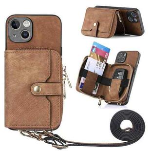 For iPhone 15 Crossbody Multi-function Zipper Wallet Phone Case(Brown)