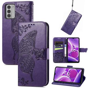 For Nokia G42 Butterfly Love Flower Embossed Leather Phone Case(Purple)