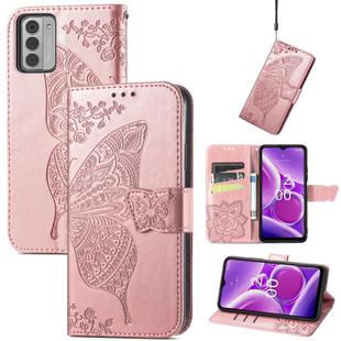 For Nokia G42 Butterfly Love Flower Embossed Leather Phone Case(Rose Gold)