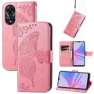 For OPPO A58 4G Butterfly Love Flower Embossed Leather Phone Case(Pink)