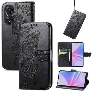 For OPPO A58 4G Butterfly Love Flower Embossed Leather Phone Case(Black)
