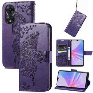 For OPPO A58 4G Butterfly Love Flower Embossed Leather Phone Case(Purple)