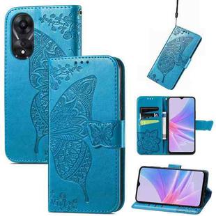 For OPPO A58 4G Butterfly Love Flower Embossed Leather Phone Case(Blue)