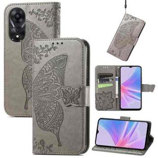For OPPO A58 4G Butterfly Love Flower Embossed Leather Phone Case(Gray)