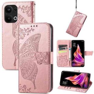 For OPPO Reno9 Pro+ Butterfly Love Flower Embossed Leather Phone Case(Rose Gold)