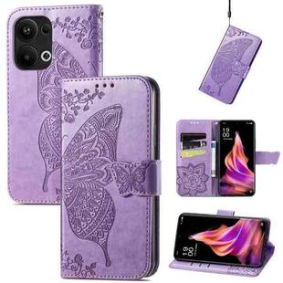 For OPPO Reno9 Pro+ Butterfly Love Flower Embossed Leather Phone Case(Lavender)