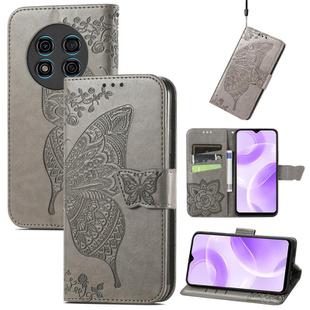 For Ulefone Note 15 Butterfly Love Flower Embossed Leather Phone Case(Gray)
