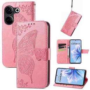 For Tecno Camon 20 Butterfly Love Flower Embossed Leather Phone Case(Pink)