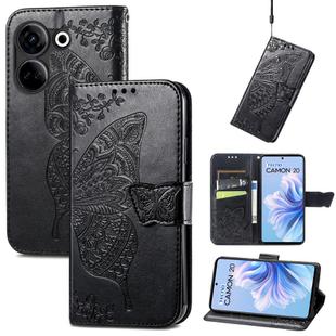 For Tecno Camon 20 Butterfly Love Flower Embossed Leather Phone Case(Black)