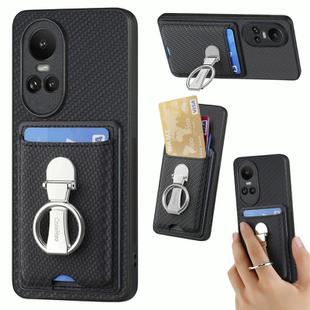 For OPPO Reno10 Global Carbon Fiber Card Wallet Ring Holder Phone Case(Black)