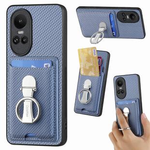 For OPPO Reno10 Global Carbon Fiber Card Wallet Ring Holder Phone Case(Blue)