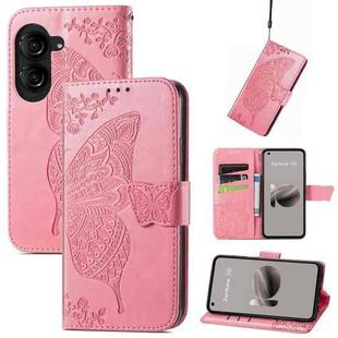 For Asus Zenfone 10 Butterfly Love Flower Embossed Leather Phone Case(Pink)