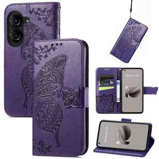 For Asus Zenfone 10 Butterfly Love Flower Embossed Leather Phone Case(Purple)