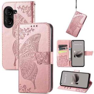 For Asus Zenfone 10 Butterfly Love Flower Embossed Leather Phone Case(Rose Gold)