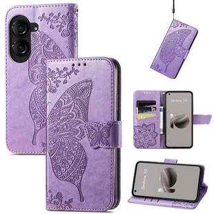 For Asus Zenfone 10 Butterfly Love Flower Embossed Leather Phone Case(Lavender)
