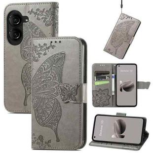 For Asus Zenfone 10 Butterfly Love Flower Embossed Leather Phone Case(Gray)