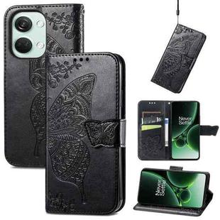 For OnePlus Nord 3 Butterfly Love Flower Embossed Leather Phone Case(Black)