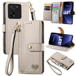 For Xiaomi 13T Love Zipper Lanyard Leather Phone Case(Gray)