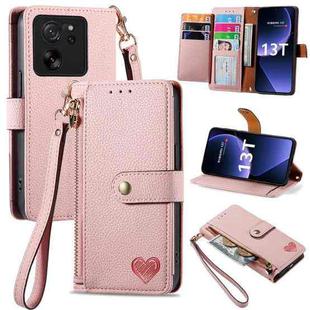 For Xiaomi 13T Love Zipper Lanyard Leather Phone Case(Pink)