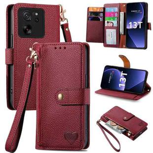 For Xiaomi 13T Love Zipper Lanyard Leather Phone Case(Red)