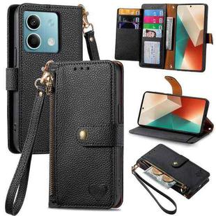 For Xiaomi Redmi Note 13 5G Love Zipper Lanyard Leather Phone Case(Black)