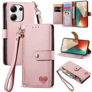 For Xiaomi Redmi Note 13 Pro 4G Love Zipper Lanyard Leather Phone Case(Pink)