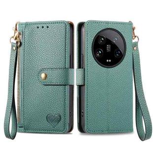 For Xiaomi 14 Ultra Love Zipper Lanyard Leather Phone Case(Green)
