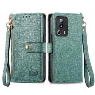 For Xiaomi 13 Lite Love Zipper Lanyard Leather Phone Case(Green)