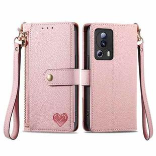 For Xiaomi 13 Lite Love Zipper Lanyard Leather Phone Case(Pink)