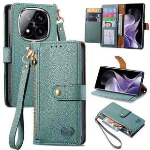 For Xiaomi Redmi Note 14 Pro+ 5G Love Zipper Lanyard Leather Phone Case(Green)