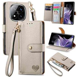 For Xiaomi Redmi Note 14 Pro+ 5G Love Zipper Lanyard Leather Phone Case(Gray)