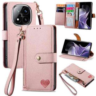 For Xiaomi Redmi Note 14 Pro+ 5G Love Zipper Lanyard Leather Phone Case(Pink)