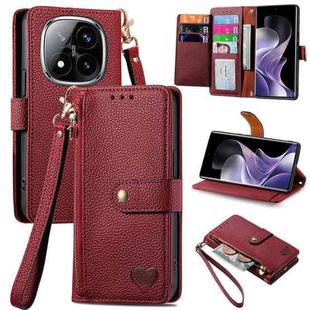 For Xiaomi Redmi Note 14 Pro+ 5G Love Zipper Lanyard Leather Phone Case(Red)