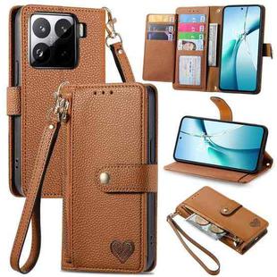 For Xiaomi 15 Love Zipper Lanyard Leather Phone Case(Brown)