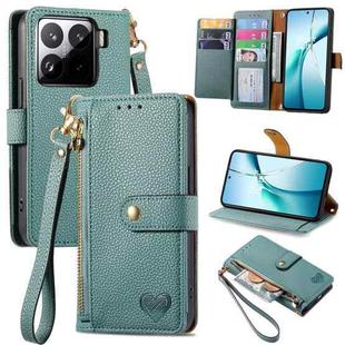 For Xiaomi 15 Love Zipper Lanyard Leather Phone Case(Green)