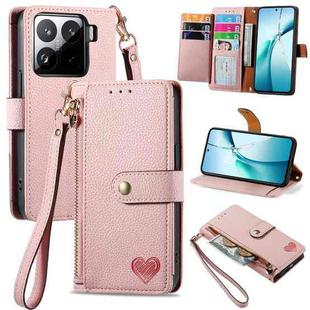 For Xiaomi 15 Love Zipper Lanyard Leather Phone Case(Pink)