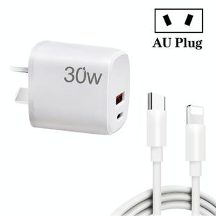 PD30W USB-C / Type-C + QC3.0 USB Charger with 1m Type-C to 8 Pin Data Cable, AU Plug(White)