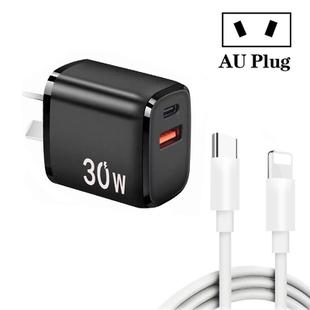 PD30W USB-C / Type-C + QC3.0 USB Charger with 1m Type-C to 8 Pin Data Cable, AU Plug(Black)