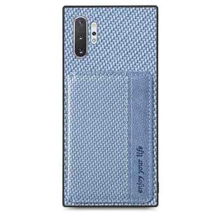 For Samsung Galaxy Note10+ Carbon Fiber Magnetic Card Bag Phone Case(Blue)