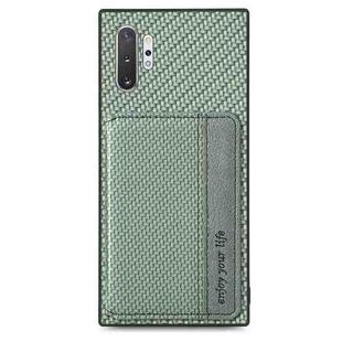 For Samsung Galaxy Note10+ Carbon Fiber Magnetic Card Bag Phone Case(Green)