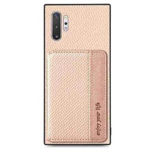 For Samsung Galaxy Note10+ Carbon Fiber Magnetic Card Bag Phone Case(Khaki)