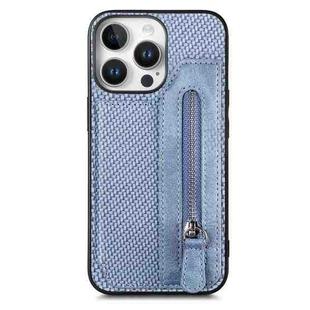 For iPhone 16 Pro Carbon Fiber Horizontal Flip Zipper Wallet Phone Case(Blue)